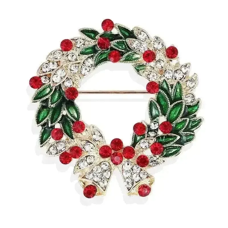 🌟 Alloy Christmas Brooch with Leaf Garland - Sparkle in Holiday Style 🌟