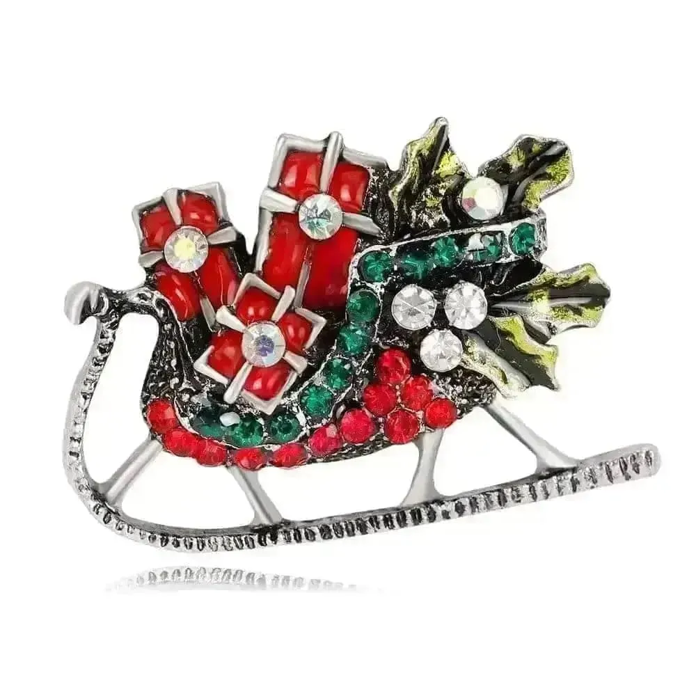🌟 Alloy Christmas Brooch with Leaf Garland - Sparkle in Holiday Style 🌟