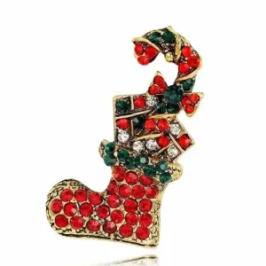 🌟 Alloy Christmas Brooch with Leaf Garland - Sparkle in Holiday Style 🌟