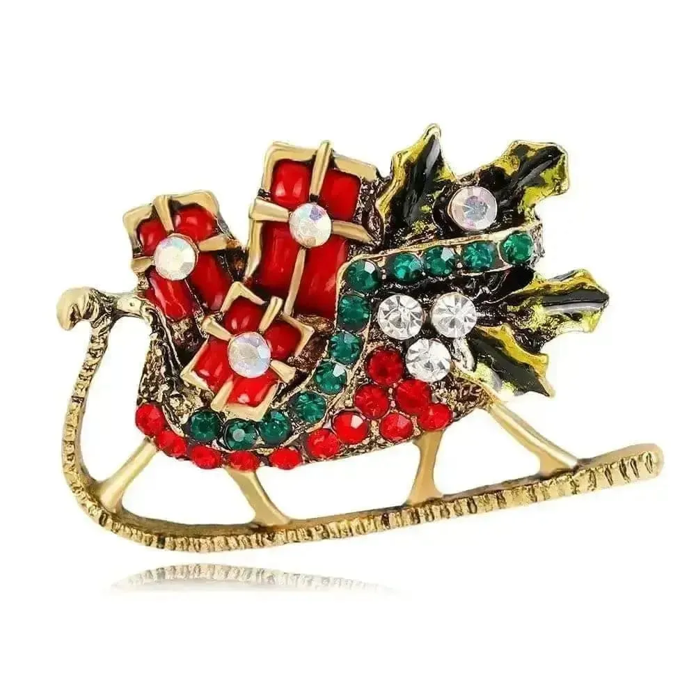 🌟 Alloy Christmas Brooch with Leaf Garland - Sparkle in Holiday Style 🌟