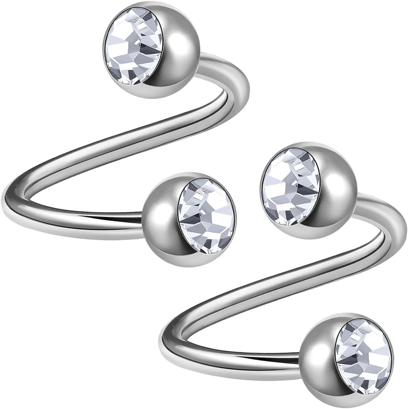 14g Surgical Steel eyebrow lip navel bar ear tragus twister ring spiral barbell 6mm balls Piercing 2Pcs