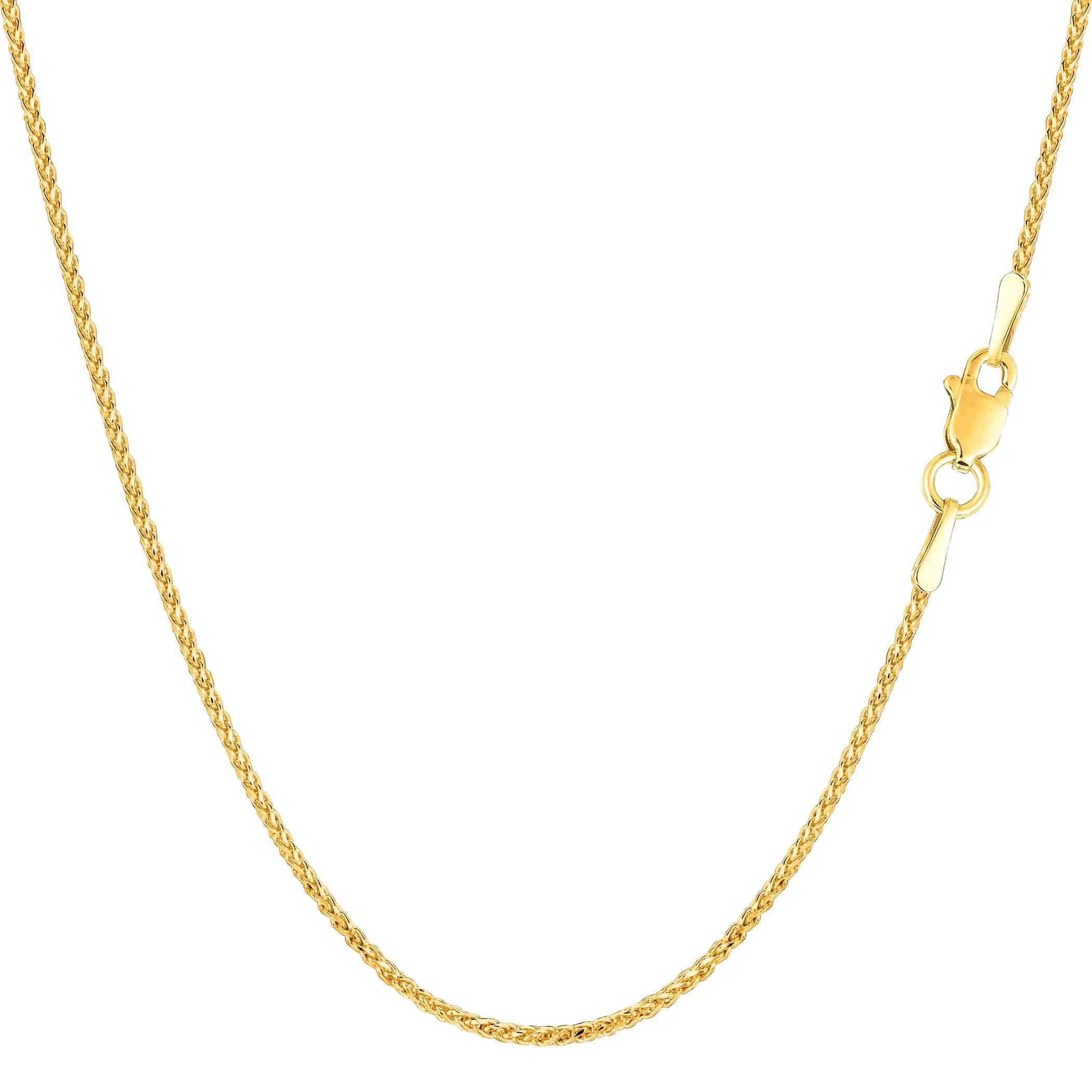 14k Yellow Gold Round Diamond Cut Wheat Chain Necklace, 1.15mm