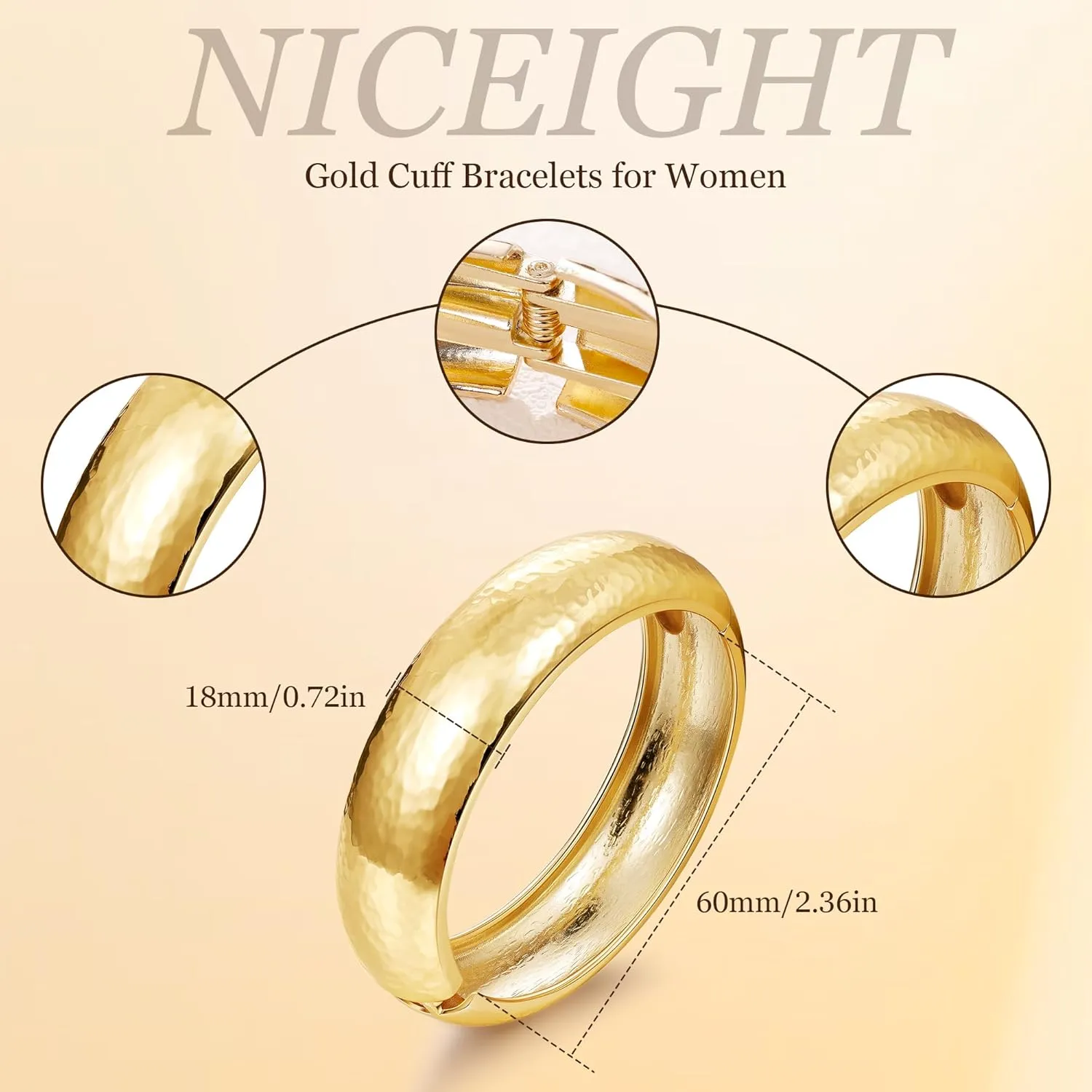 18K Gold Plated Chunky Bangle Bracelets for Women Gold Wide Cuff Bangle Bracelet Hammered Minimalist Thick Gold Wrist Wrap Bracelets