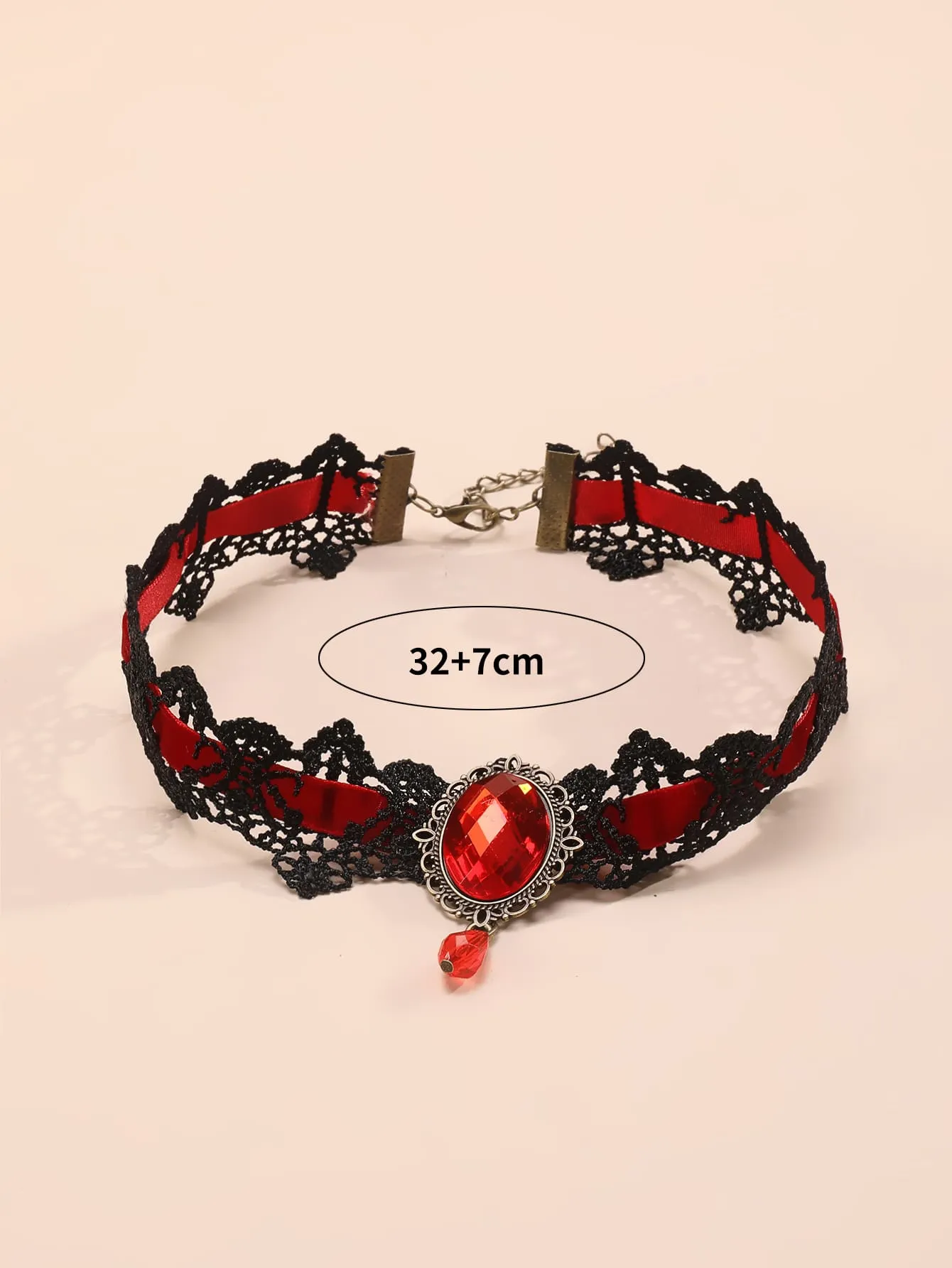 1pc Crown & Rhinestone Decorated Lace Choker Collar Necklace For Women