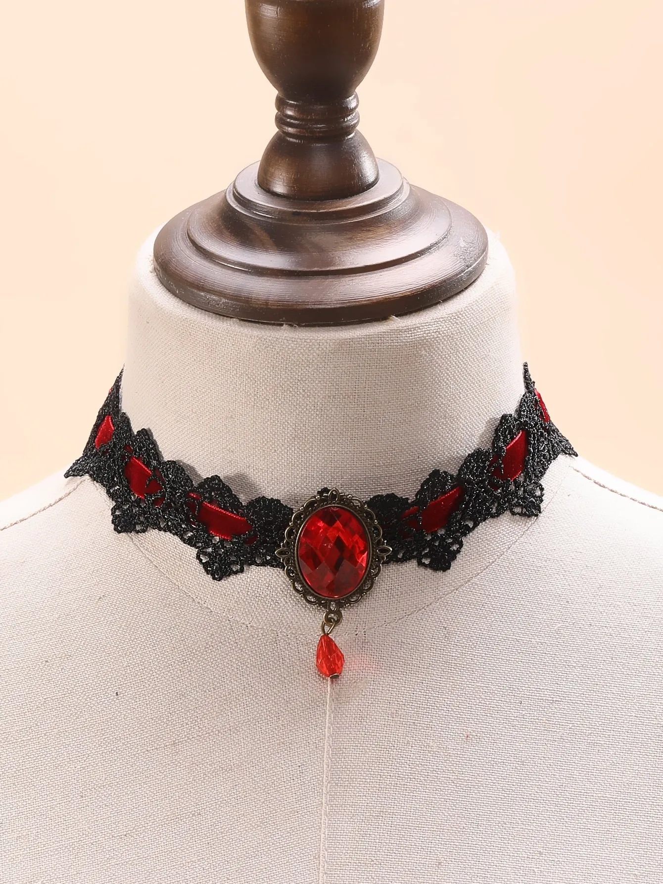 1pc Crown & Rhinestone Decorated Lace Choker Collar Necklace For Women
