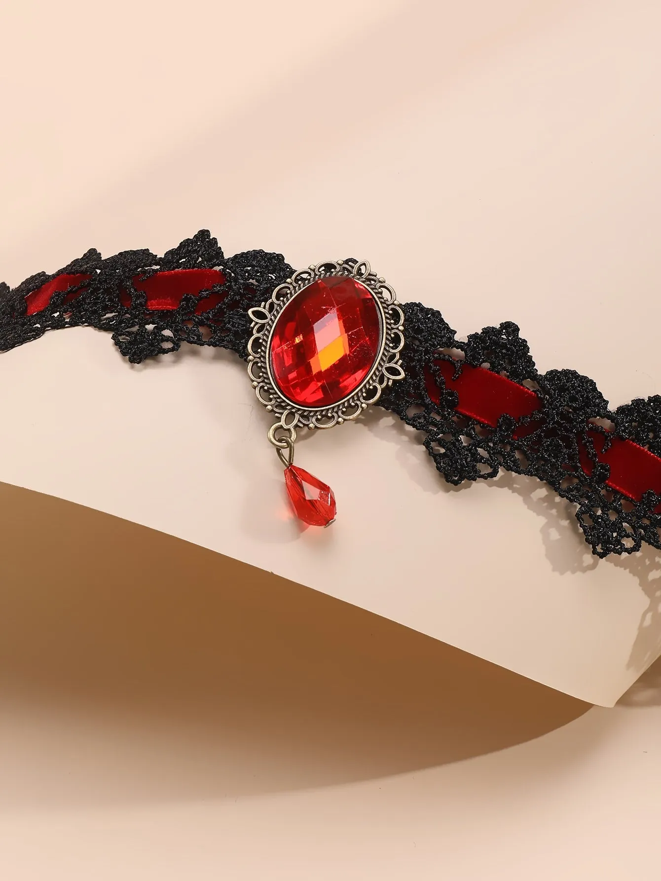 1pc Crown & Rhinestone Decorated Lace Choker Collar Necklace For Women