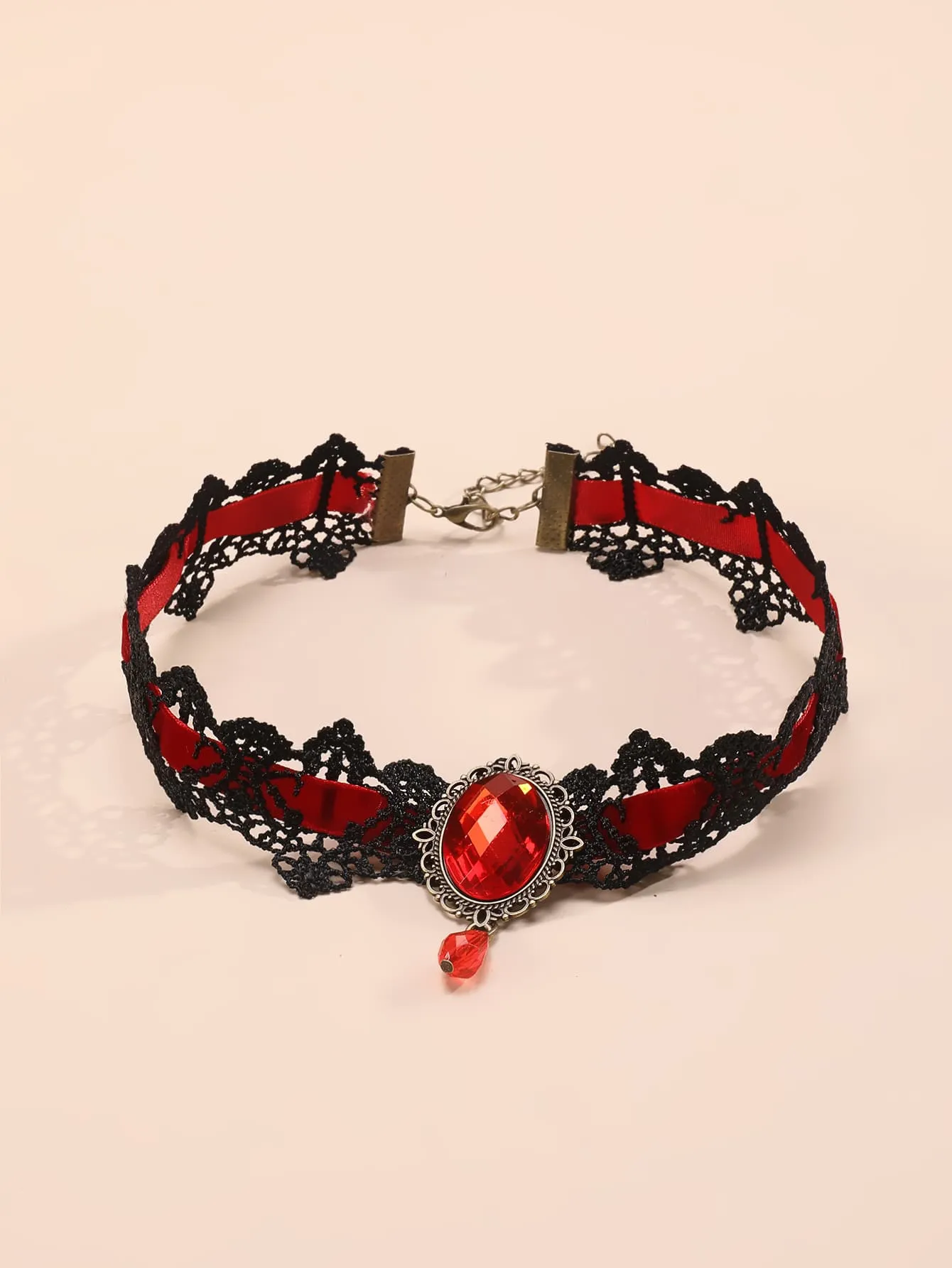 1pc Crown & Rhinestone Decorated Lace Choker Collar Necklace For Women