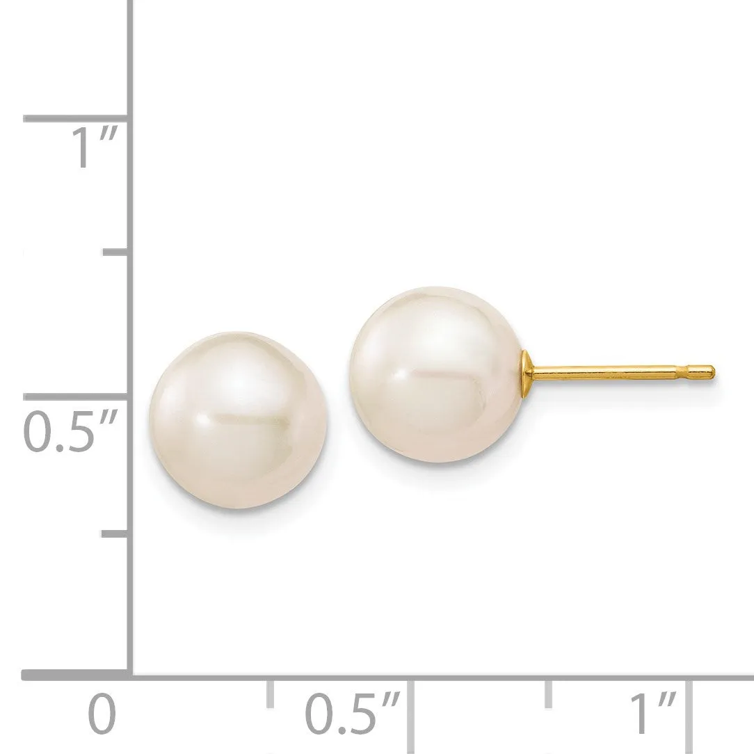 8MM Round Pearl Stud Earrings in 14KT Yellow Gold