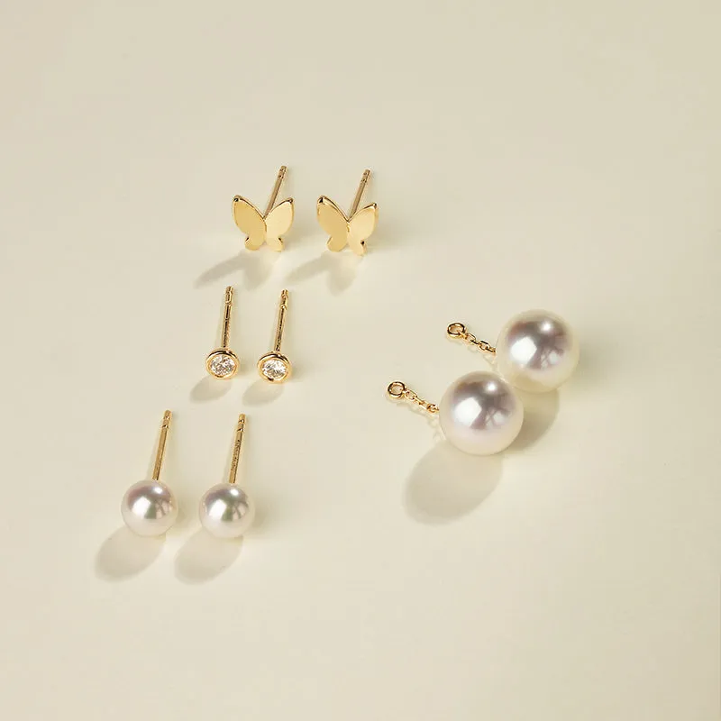 Akoya Pearl 18K Gold Ear Stud Ear Thread Drop Earring Chains