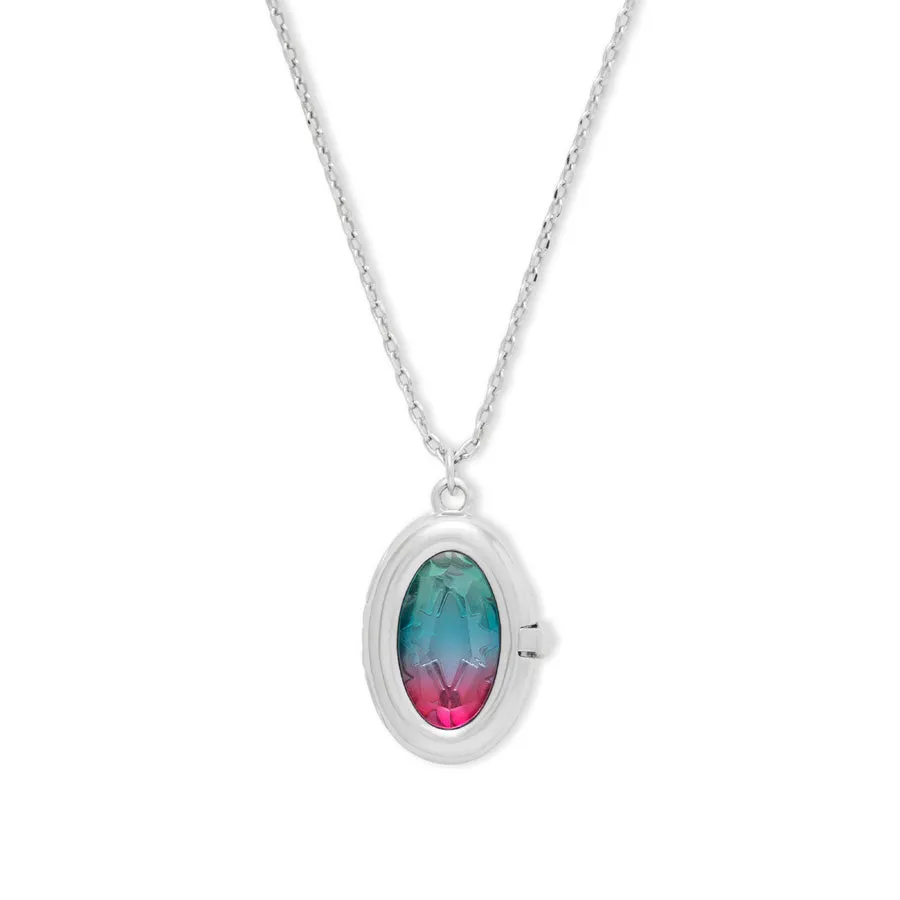 Aura Ombre Fuchsia & Turquoise Silver Locket Necklace