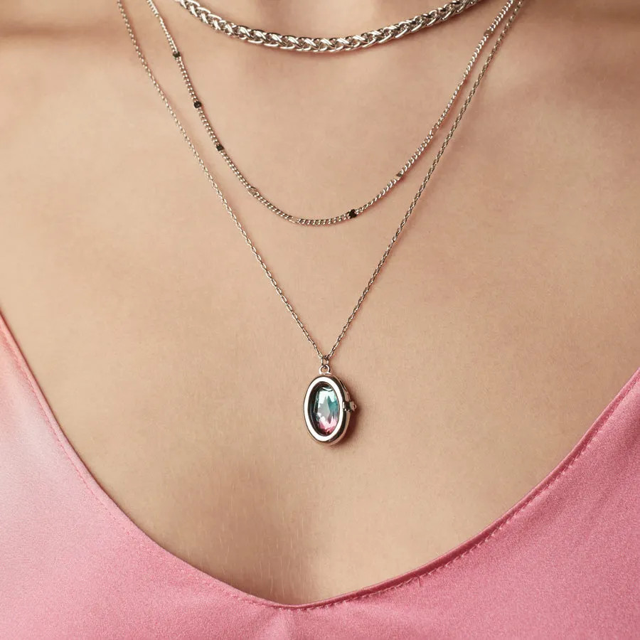 Aura Ombre Fuchsia & Turquoise Silver Locket Necklace