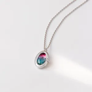 Aura Ombre Fuchsia & Turquoise Silver Locket Necklace