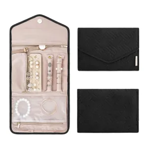 BAGSMART Travel Jewelry Organizer Roll Foldable Jewelry Case for Journey-Rings, Necklaces, Bracelets, Earrings, Black Small
