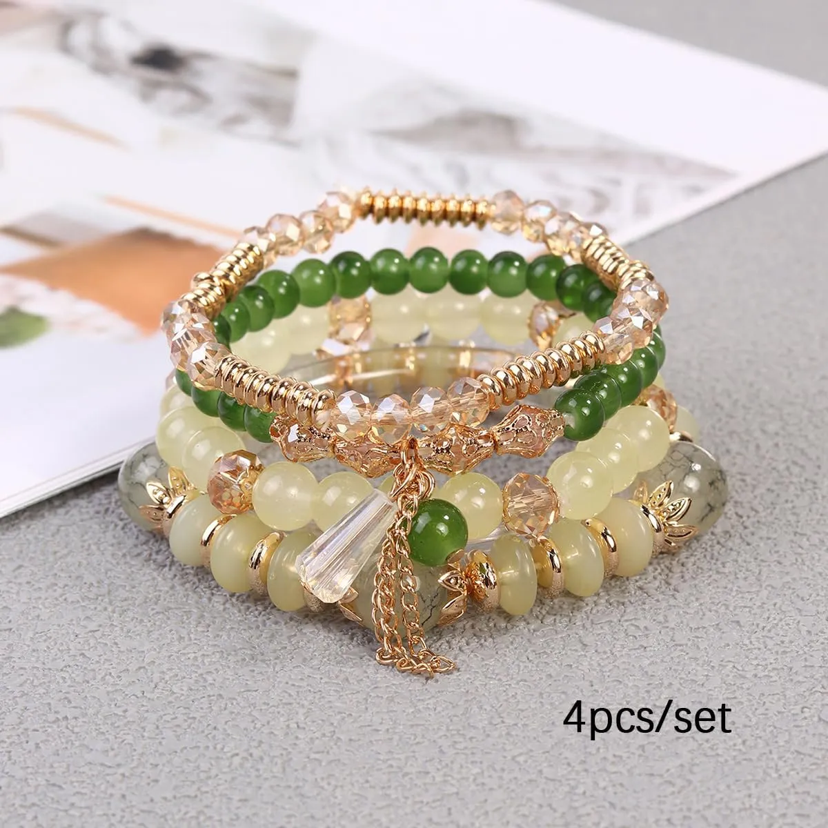 Bohemian Stackable Beaded Bracelets for Women Multilayer Gold Bead Crystal Tassel Stretch Colorful Charm Bracelets Set Summer Beach Vacation Jewelry Gifts
