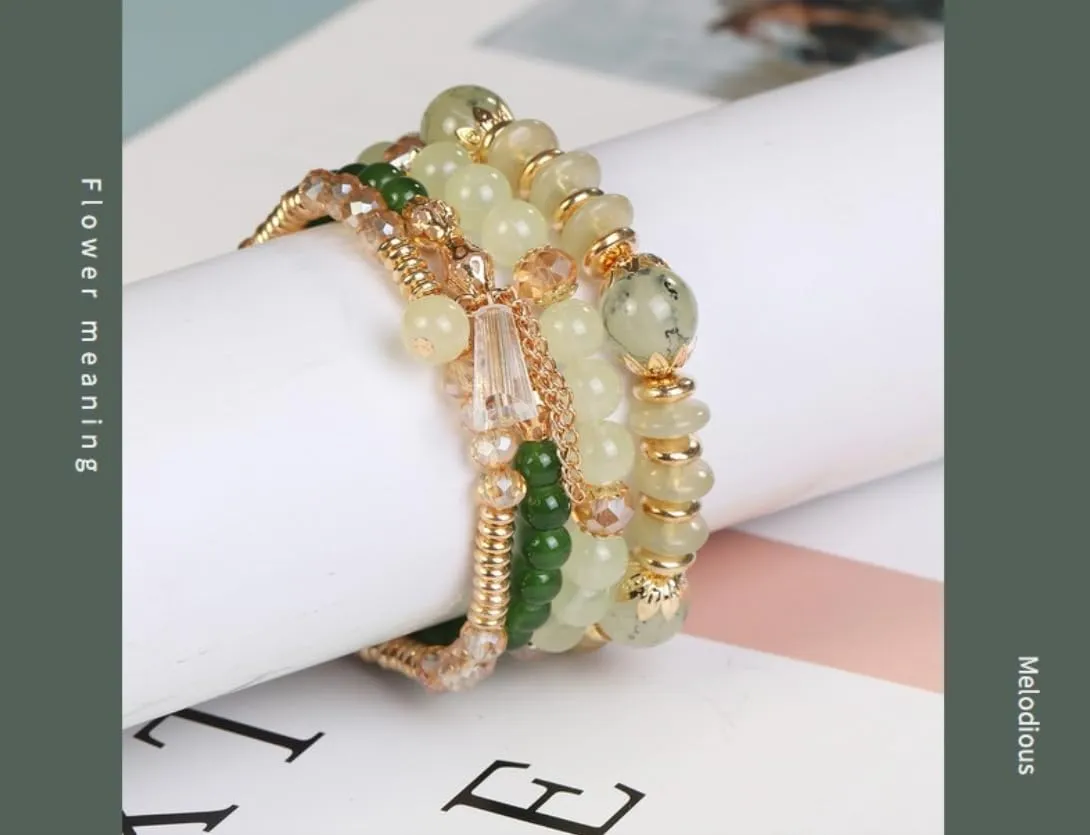 Bohemian Stackable Beaded Bracelets for Women Multilayer Gold Bead Crystal Tassel Stretch Colorful Charm Bracelets Set Summer Beach Vacation Jewelry Gifts