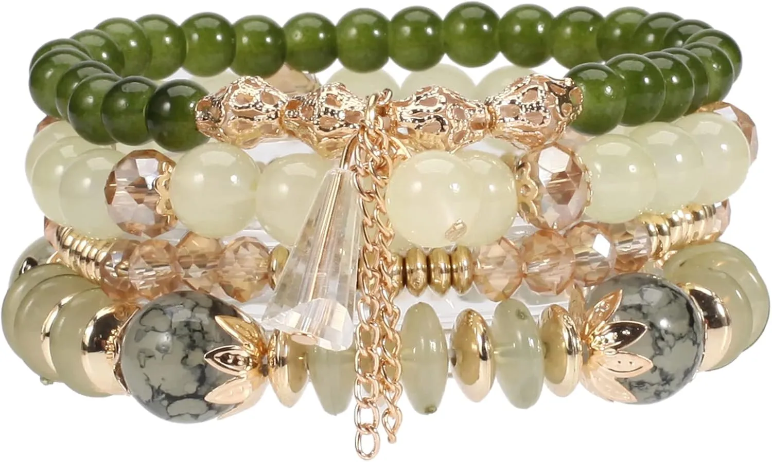 Bohemian Stackable Beaded Bracelets for Women Multilayer Gold Bead Crystal Tassel Stretch Colorful Charm Bracelets Set Summer Beach Vacation Jewelry Gifts