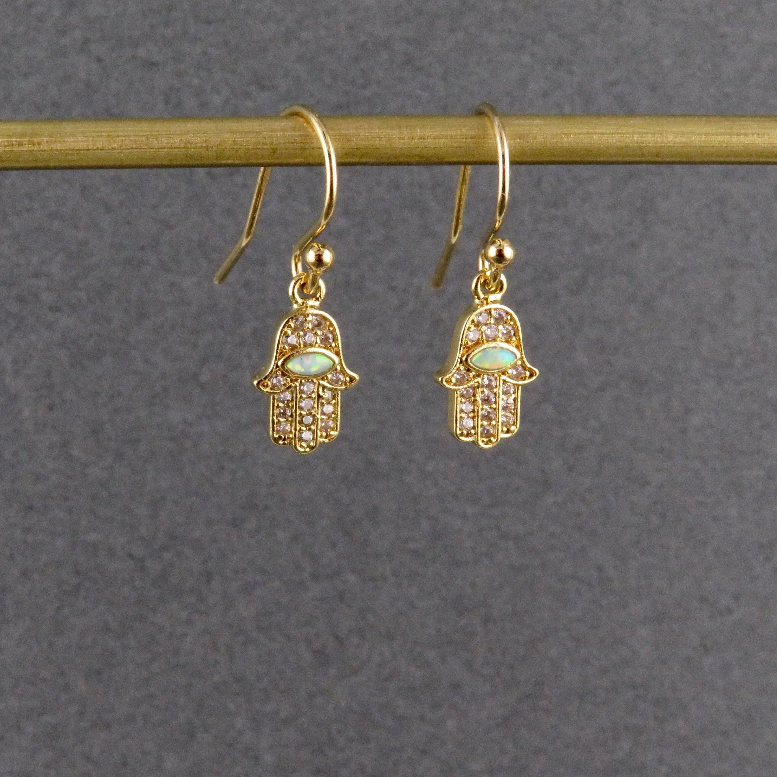 Bright Opal Hamsa Earrings