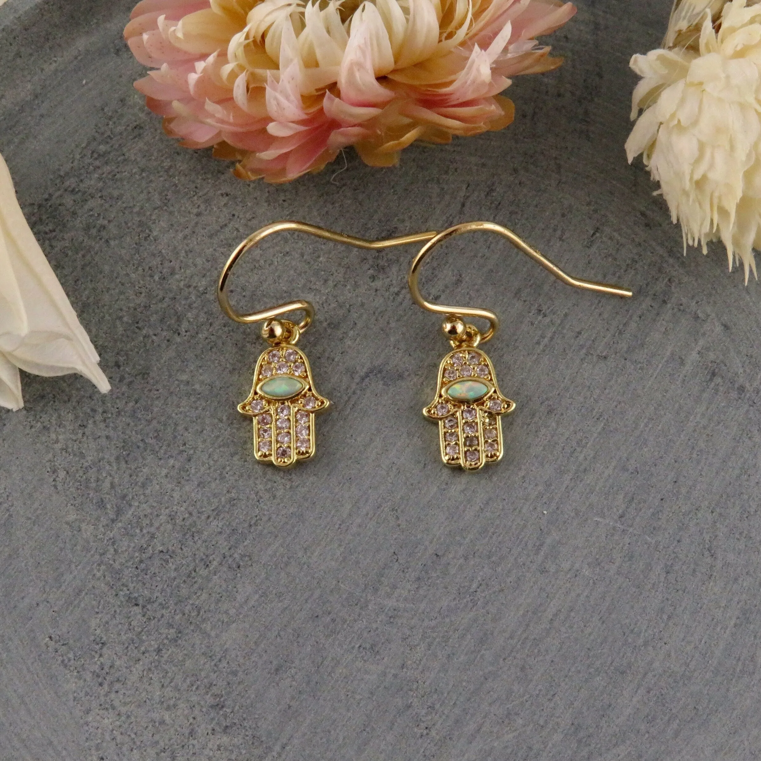 Bright Opal Hamsa Earrings
