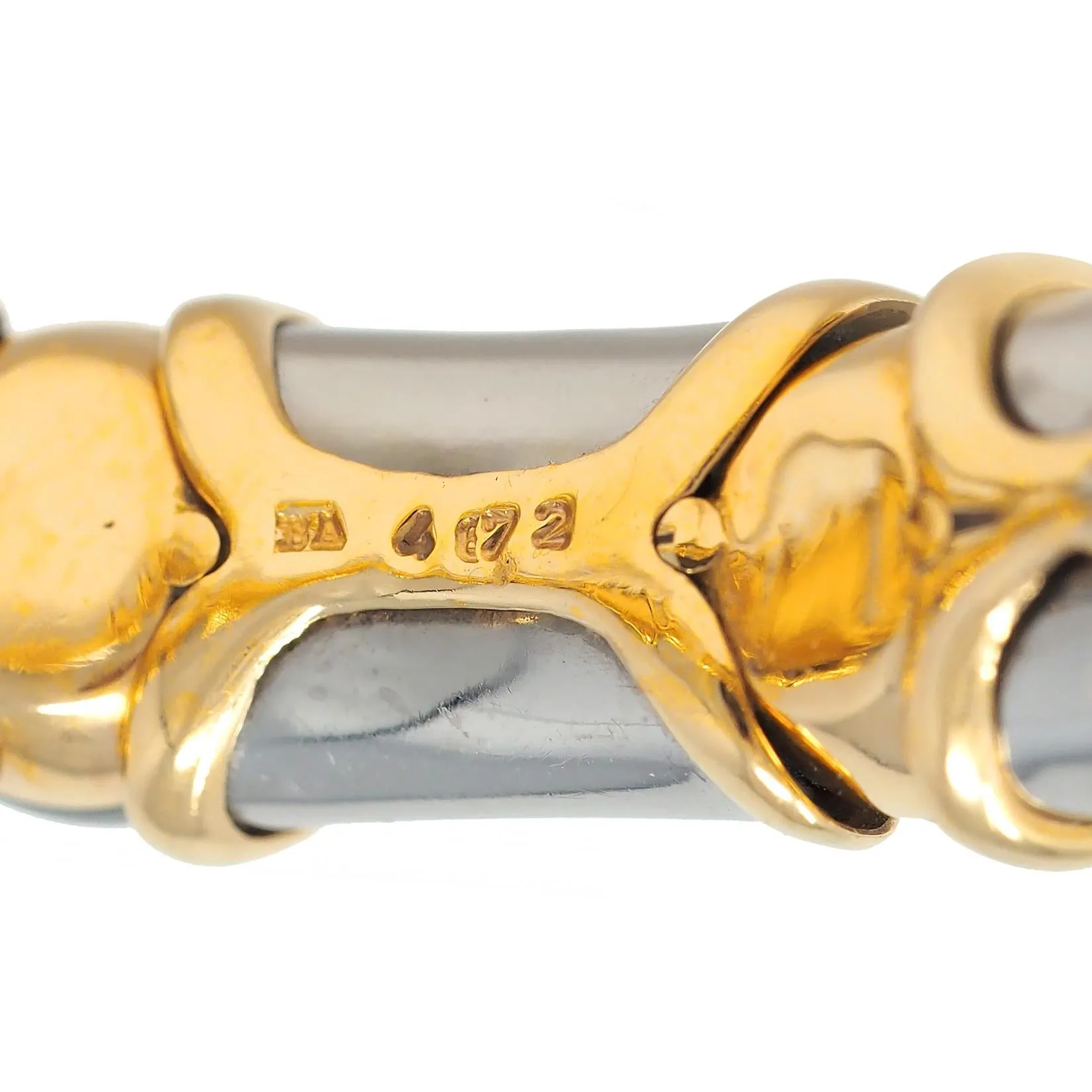 Bulgari 1989 Hematite 18 Karat Yellow Gold Stainless Steel Vintage Cuff Bracelet