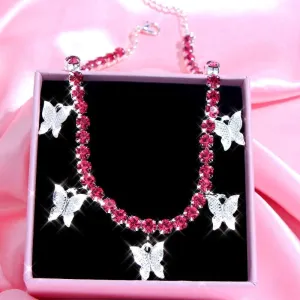Butterfly Pendant Shiny Crystal Necklace Choker
