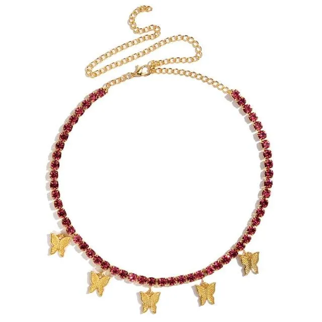 Butterfly Pendant Shiny Crystal Necklace Choker