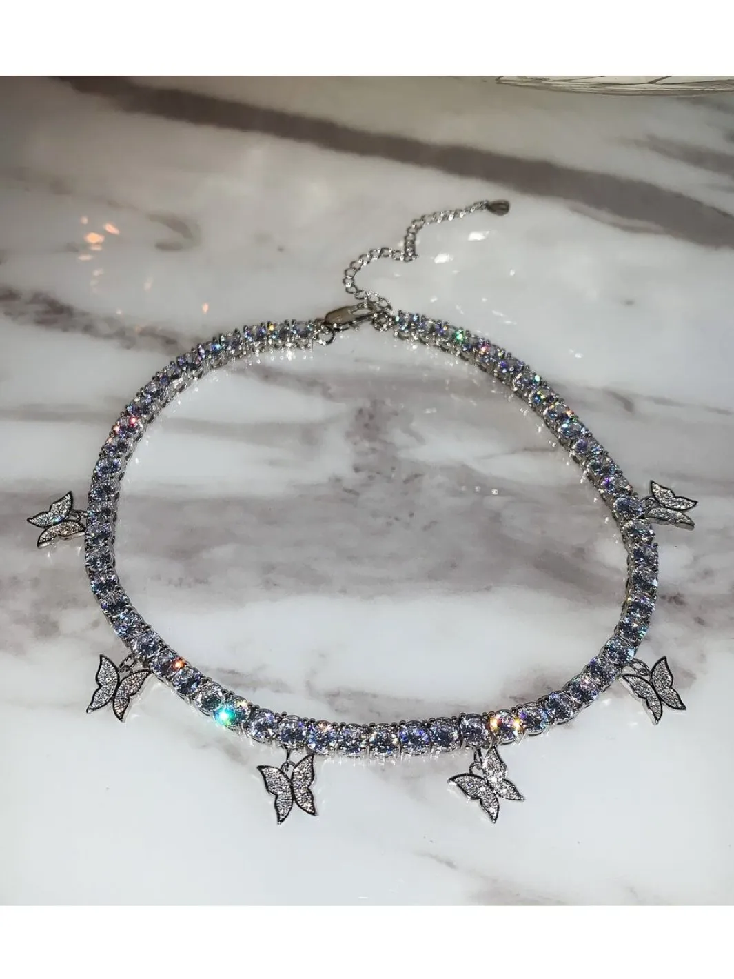Butterfly Pendant Shiny Crystal Necklace Choker
