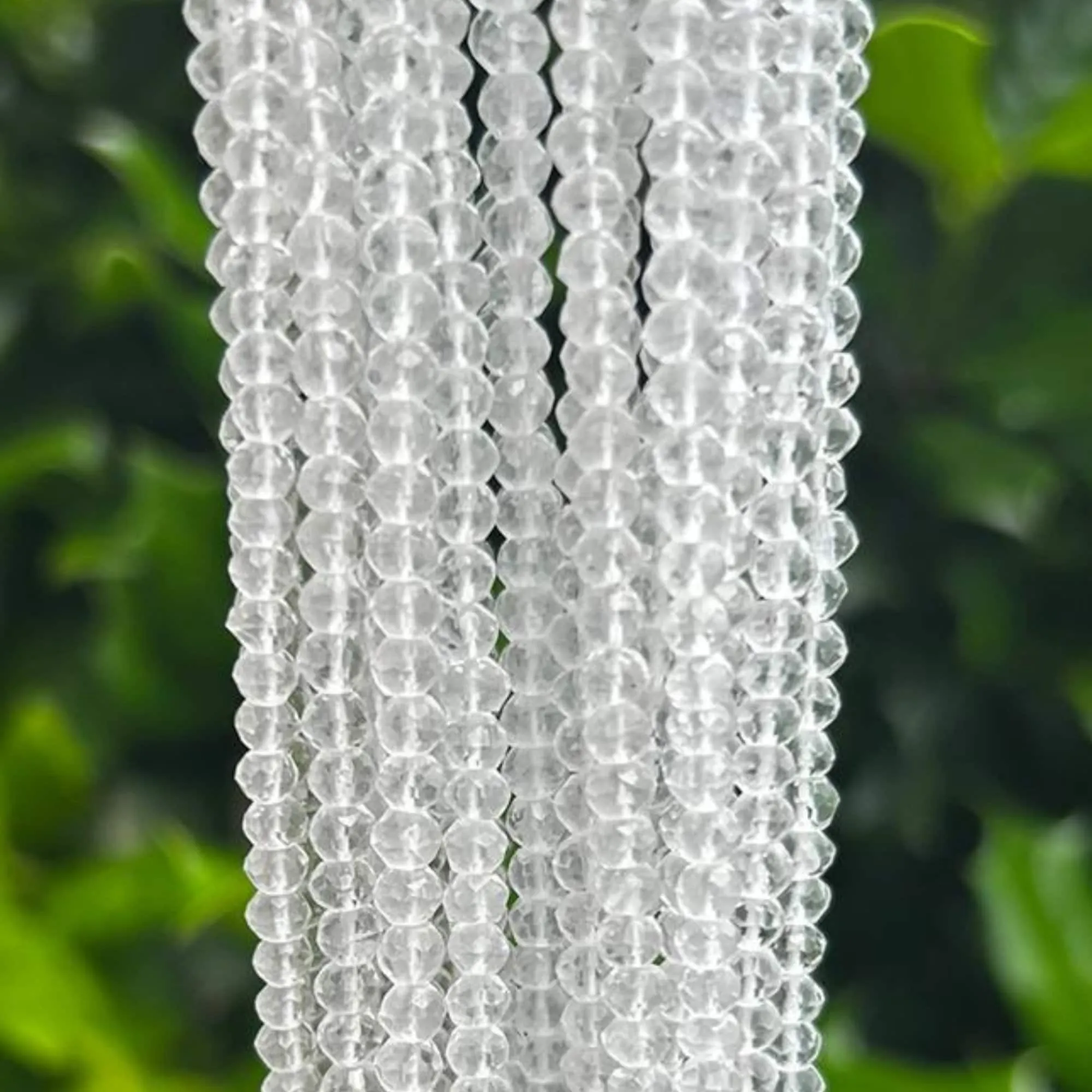 Clear Quartz Rondelle Beads - 4mm Microfaceted Gemstone Beads | Hand-Cut High-Quality Indian Clear Quartz | 13.25" Strand (Approx. 118 Beads).