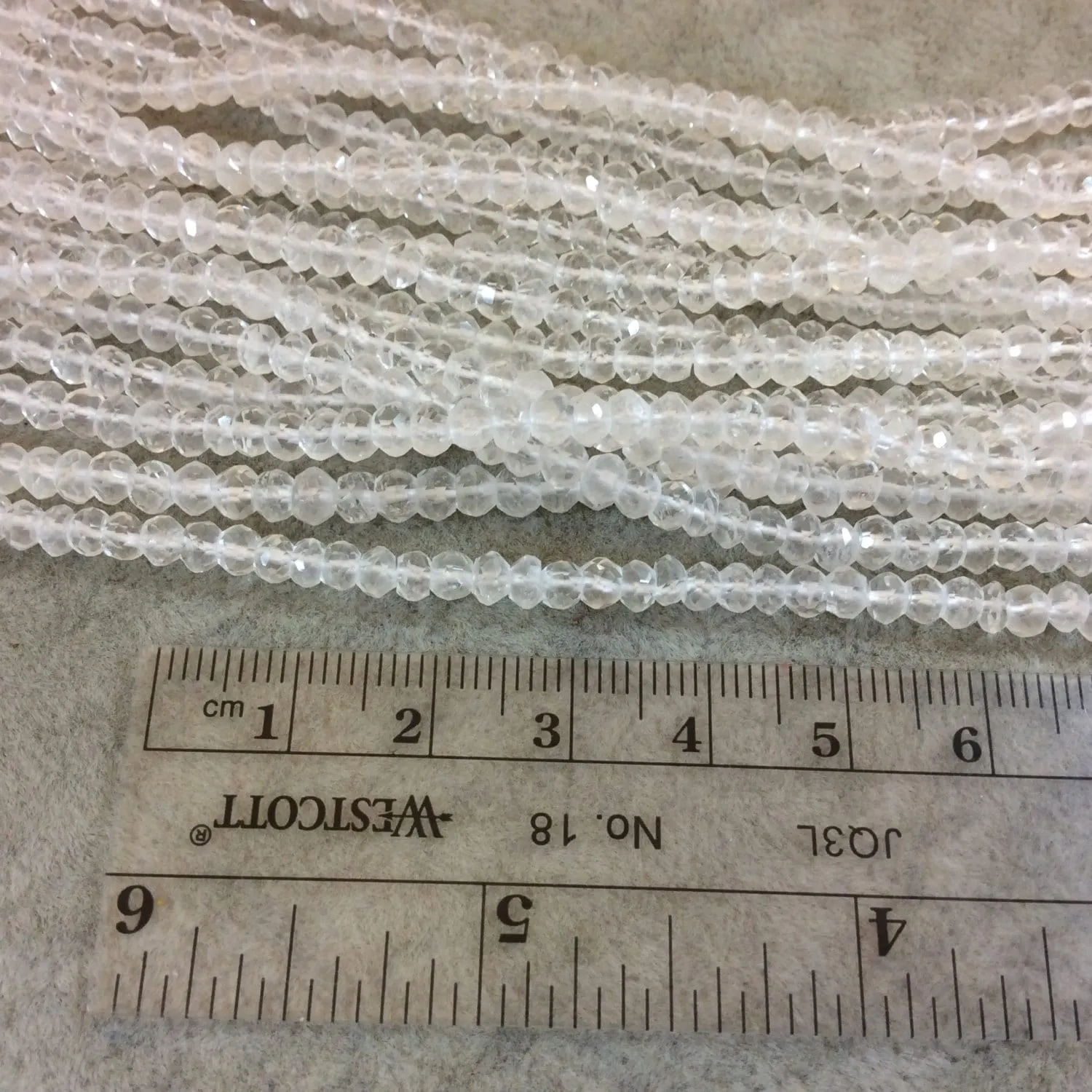 Clear Quartz Rondelle Beads - 4mm Microfaceted Gemstone Beads | Hand-Cut High-Quality Indian Clear Quartz | 13.25" Strand (Approx. 118 Beads).