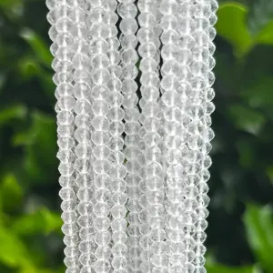Clear Quartz Rondelle Beads - 4mm Microfaceted Gemstone Beads | Hand-Cut High-Quality Indian Clear Quartz | 13.25" Strand (Approx. 118 Beads).