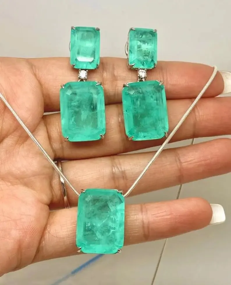 Glowing Neon Greenish Colombian Emerald Rectangle