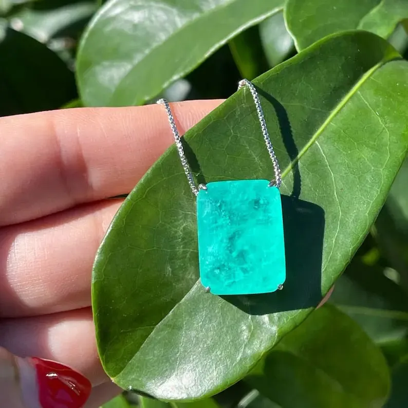 Glowing Neon Greenish Colombian Emerald Rectangle