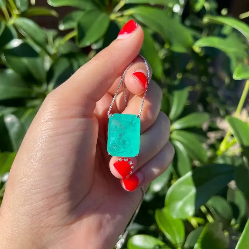 Glowing Neon Greenish Colombian Emerald Rectangle