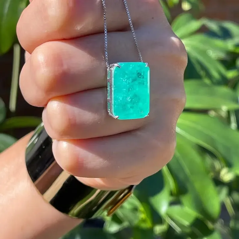 Glowing Neon Greenish Colombian Emerald Rectangle