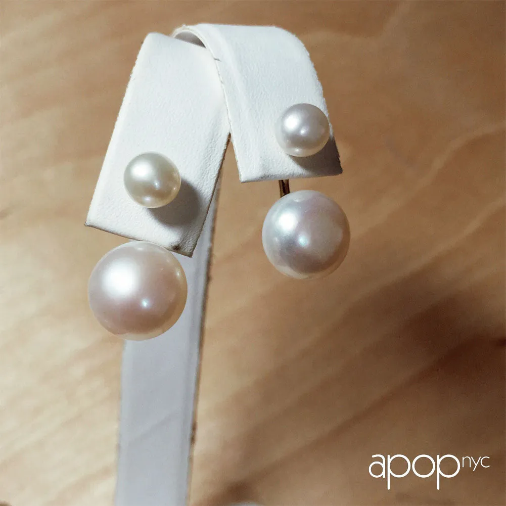 Gold-Dipped Double Pearl Ear Jacket Earrings