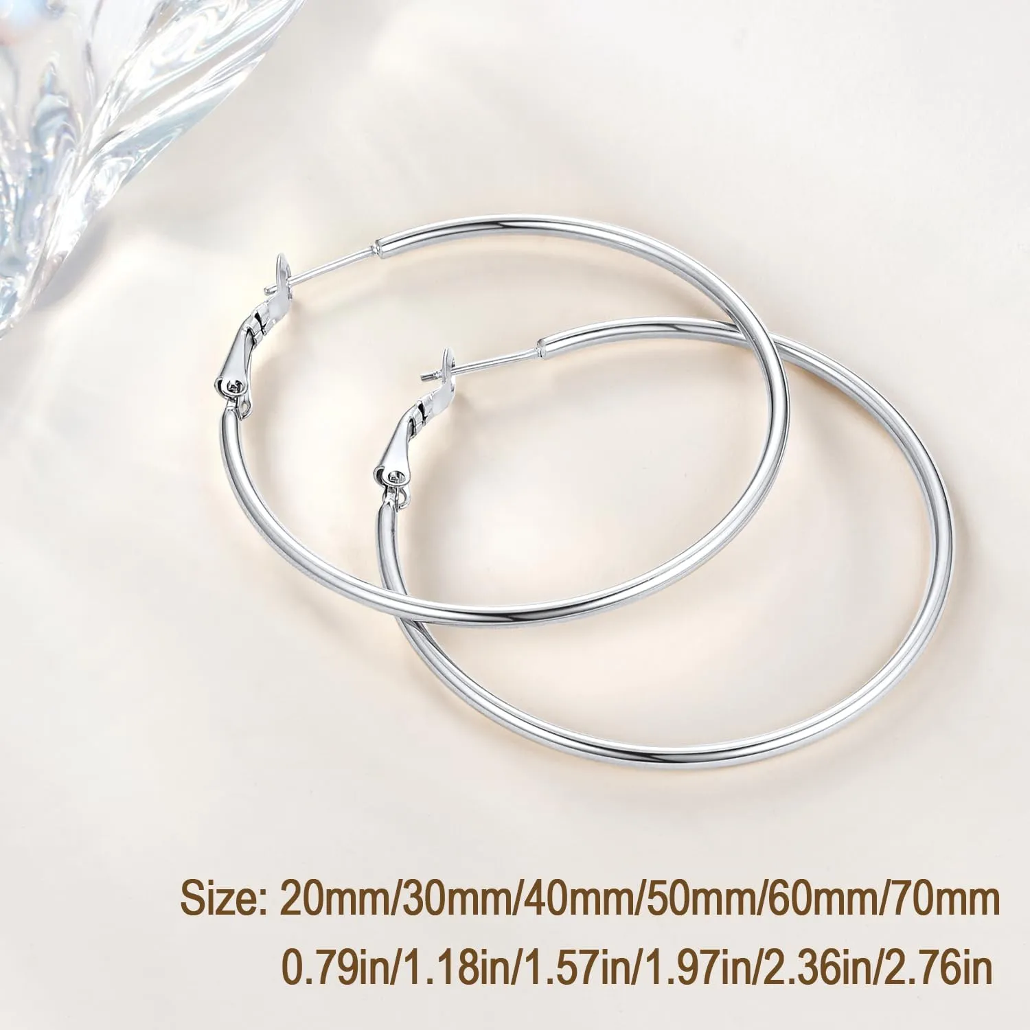 Jewlpire 14K Gold Plated 925 Sterling Sliver Post Hoop Earrings, 2MM Thick Hoop earrings Lightweight Large Gold Hoop Earrings for Women Trendy 20/30/40/50/60/70mm