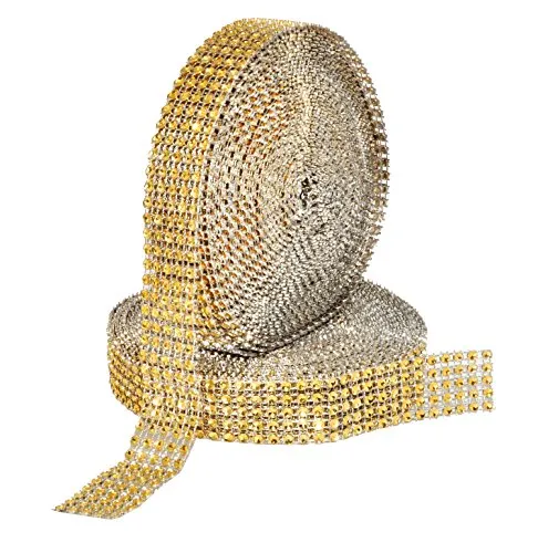 Mandala Crafts Faux Diamond Bling Wrap, Faux Rhinestone Crystal Mesh Ribbon Roll for Wedding, Party, Centerpiece, Cake, Vase Sparkling Decoration