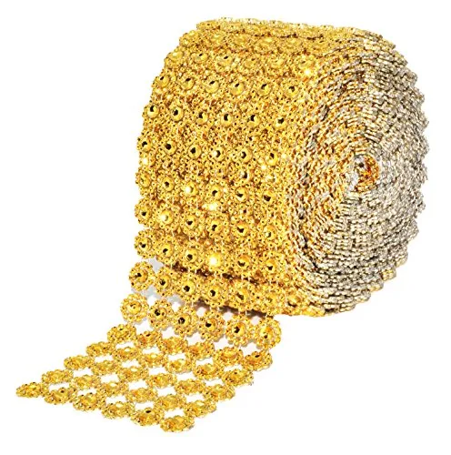 Mandala Crafts Faux Diamond Bling Wrap, Faux Rhinestone Crystal Mesh Ribbon Roll for Wedding, Party, Centerpiece, Cake, Vase Sparkling Decoration