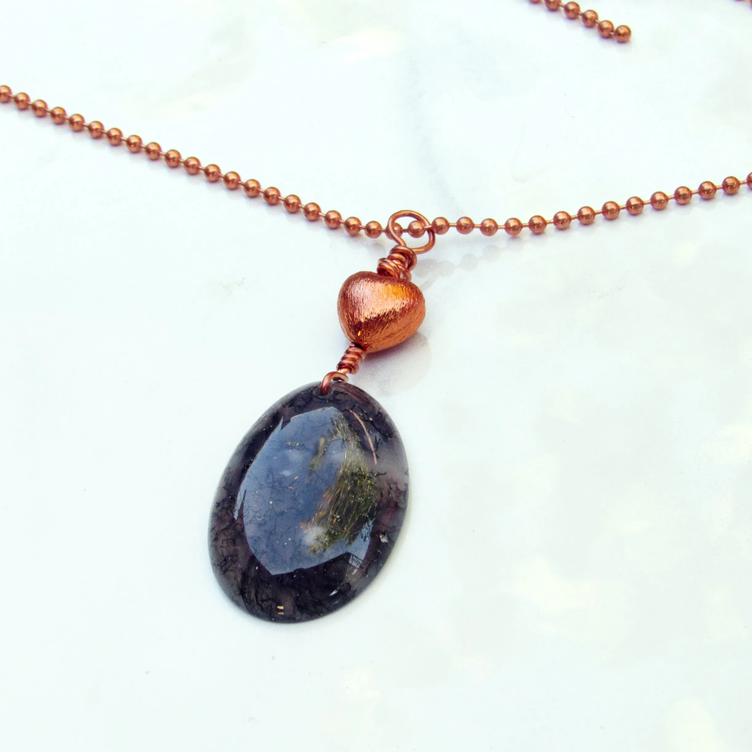 Moss Agate Gemstone Pendant on Copper chain necklace