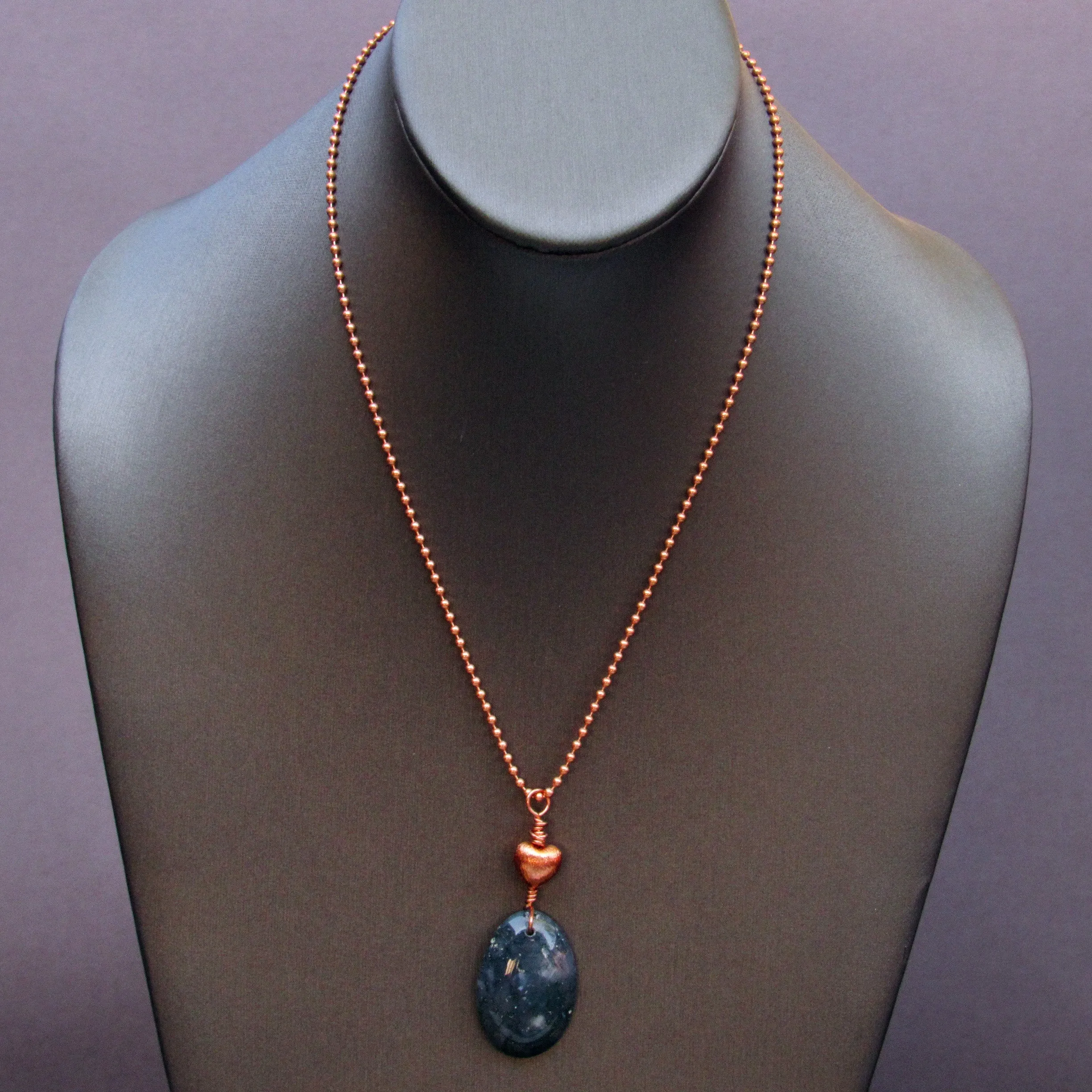 Moss Agate Gemstone Pendant on Copper chain necklace
