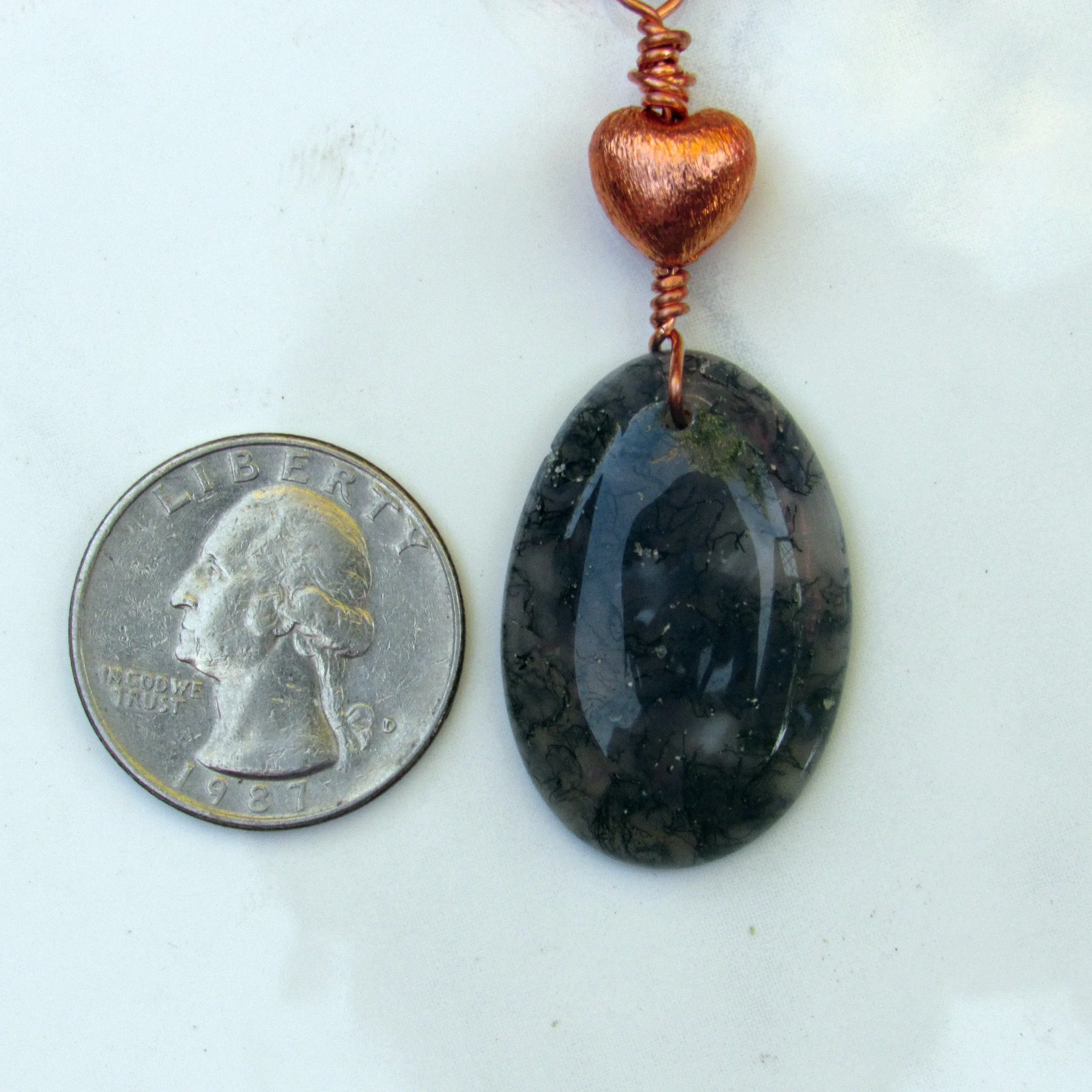 Moss Agate Gemstone Pendant on Copper chain necklace