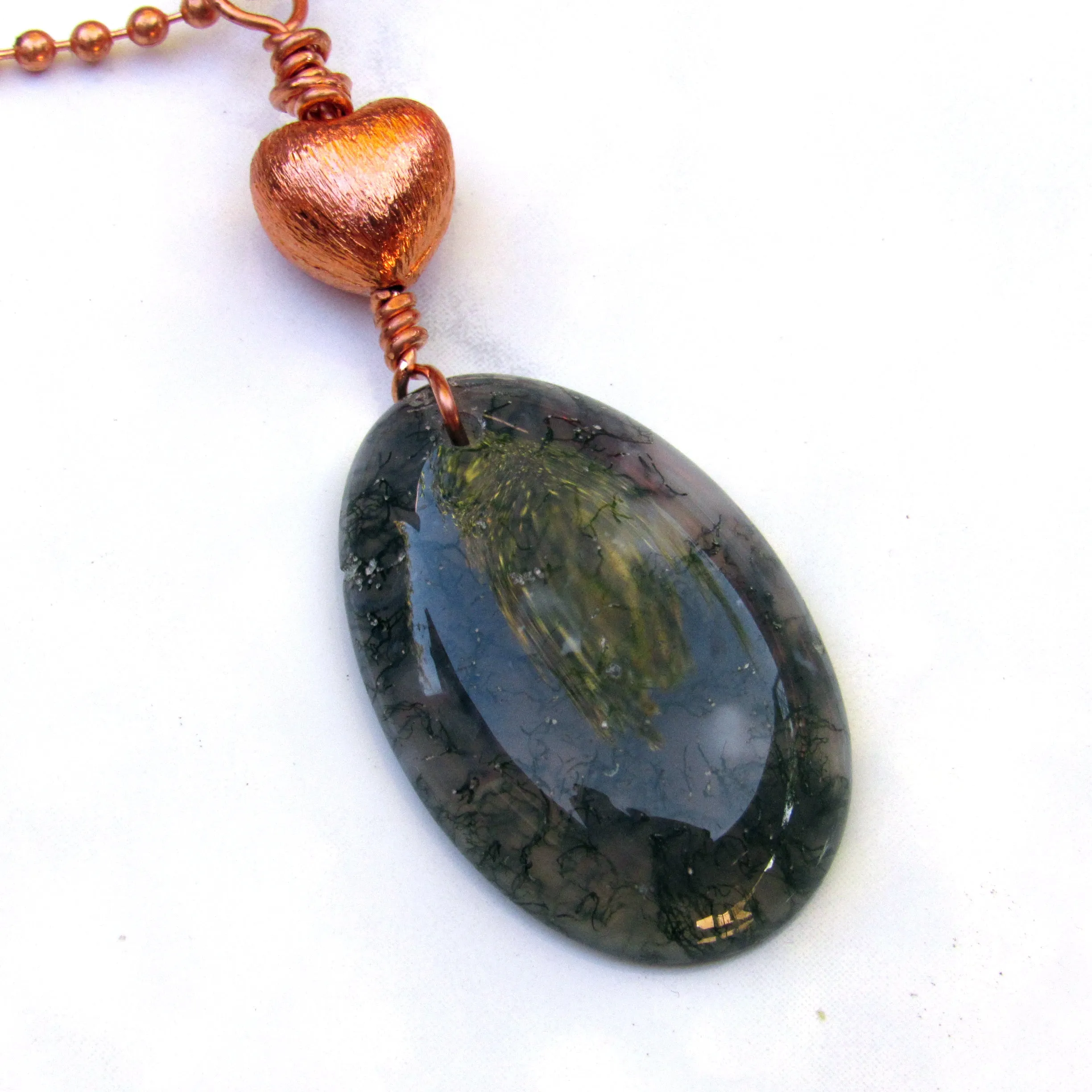 Moss Agate Gemstone Pendant on Copper chain necklace