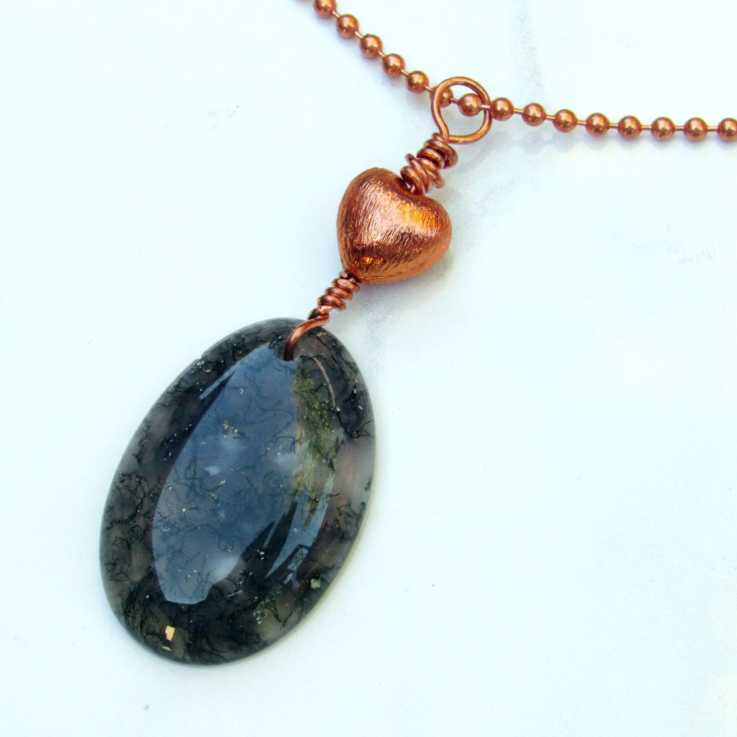 Moss Agate Gemstone Pendant on Copper chain necklace