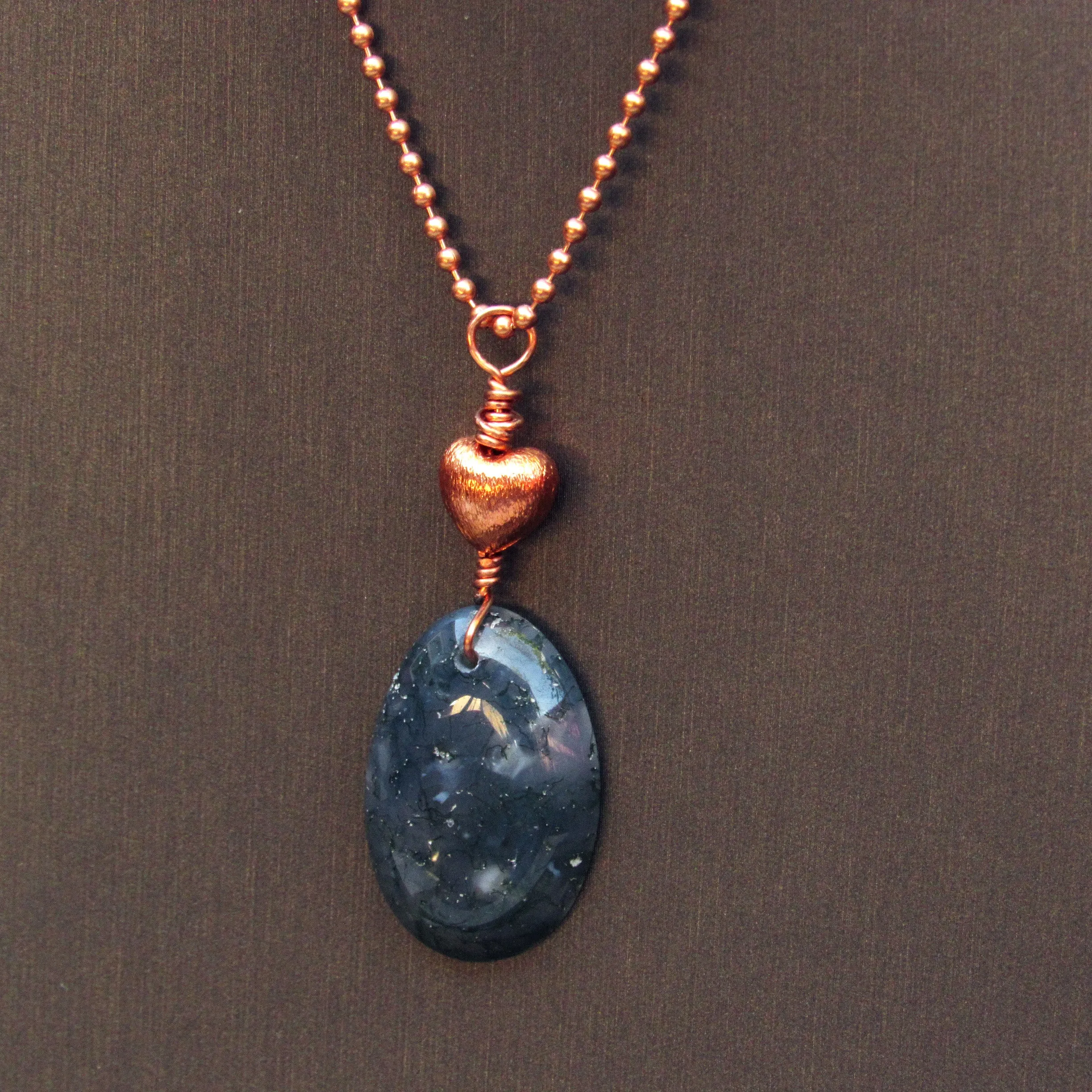 Moss Agate Gemstone Pendant on Copper chain necklace