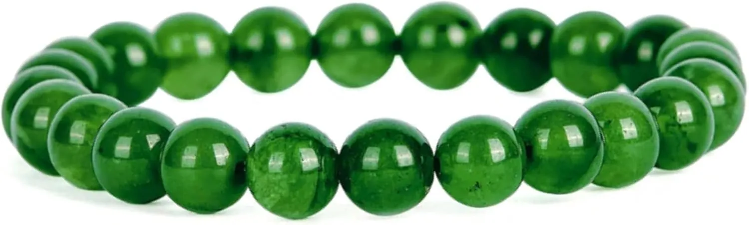 Natural Green Jade Bracelet for Women and Men, 8mm Healing Crystal Beads, Stretchable Length, Brings Prosperity and Balance Pack of 2