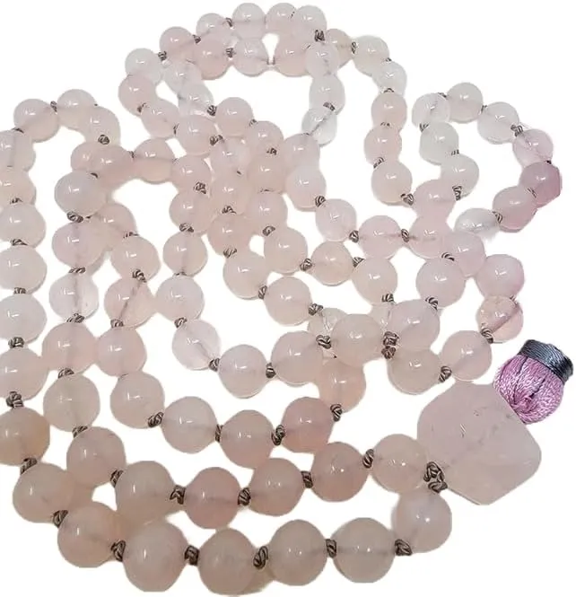 Natural Rose Quartz 8mm-6-4mm 108 Mala Beads, Spiritual, Meditation Beads, Reiki, Japa Mala, Buddhist Prayer Beads, Yoga Bracelet, healing beads LKMALA-RRGU-375