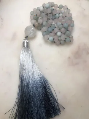 Natural Rose Quartz and Aquamarine 8mm 108 Mala Beads, Spiritual, Meditation Beads, Reiki, Japa Mala, Buddhist Prayer Beads, Yoga Bracelet, healing beads LKMALA-RRGU-3778
