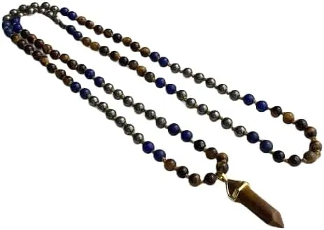 Natural Tigers Eye, Lapis Lazuli, Pyrite, 6mm 108 Mala Beads, Spiritual, Meditation Beads, Reiki, Japa Mala, Buddhist Prayer Beads, Yoga Bracelet, healing beads LKMALA-RRGU-1986, 34 inch