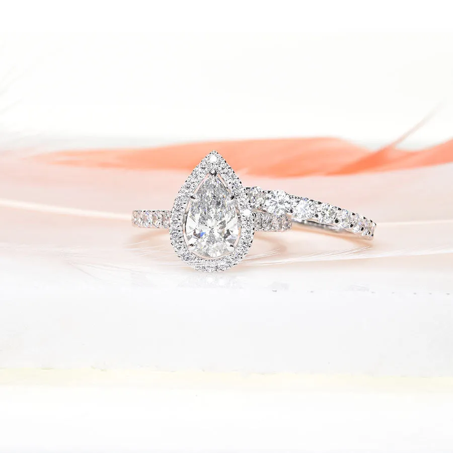 Pear Shaped Ring with Diamond Halo