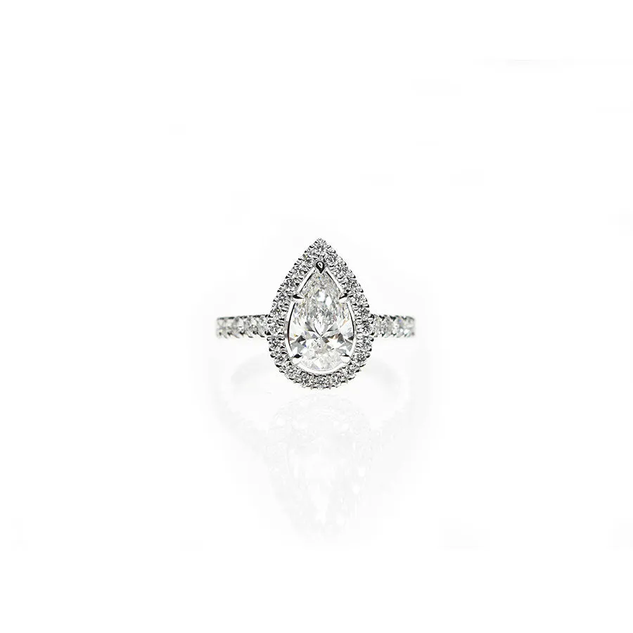 Pear Shaped Ring with Diamond Halo