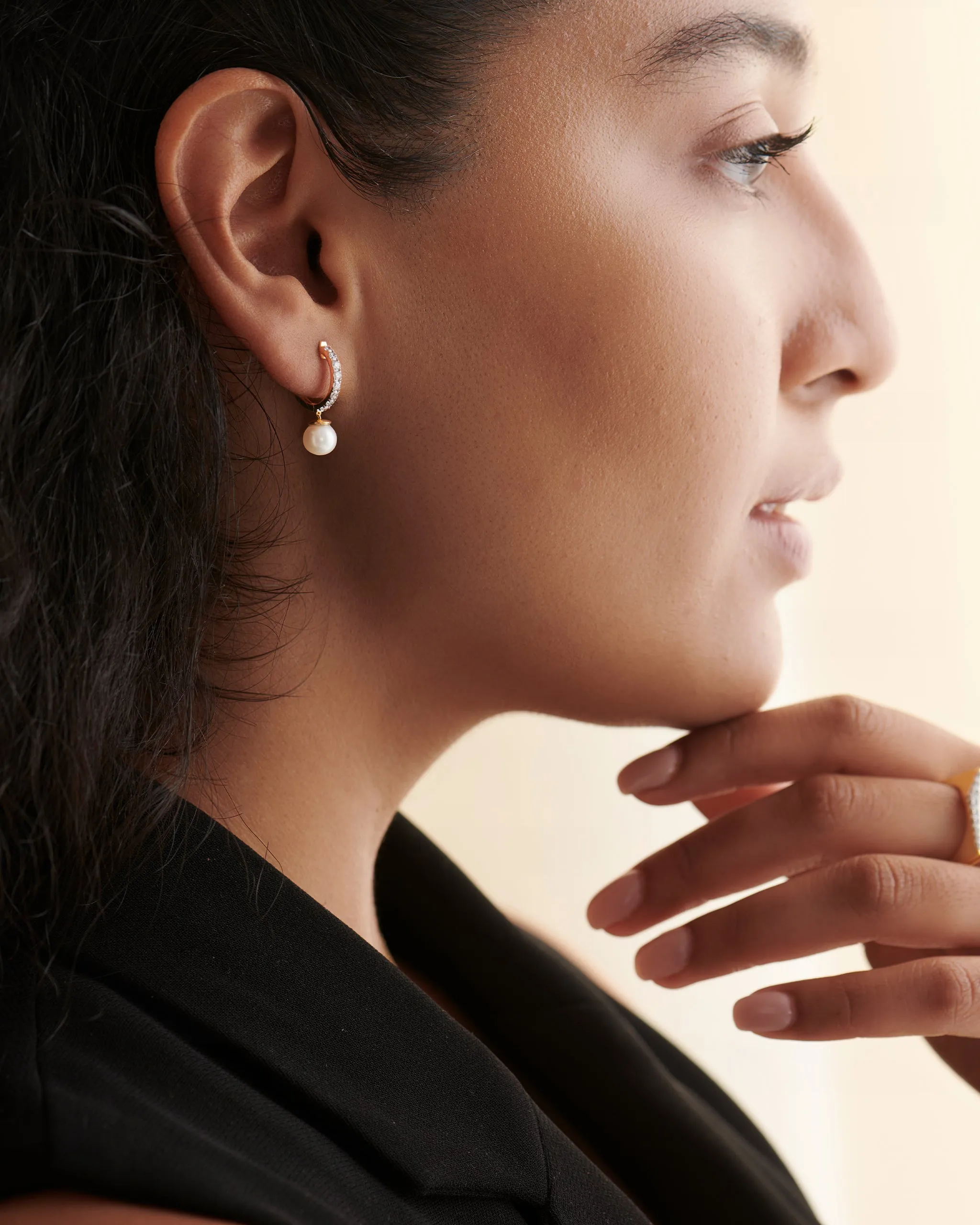 Pearl Diamond Drop Earrings